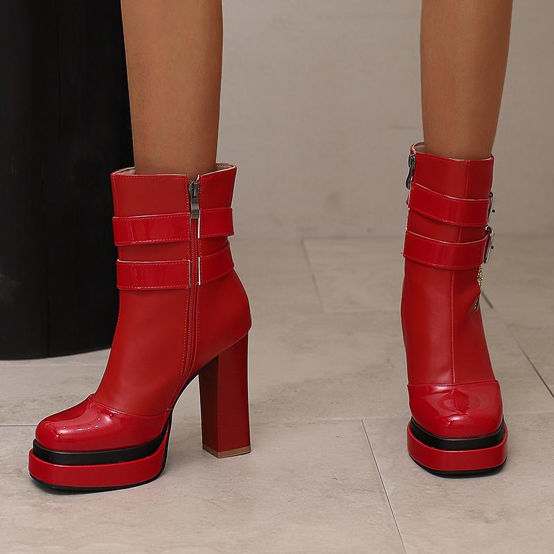 Women's high-heeled short boots sexy European and American style waterproof table thick-heeled large-size Roman boots