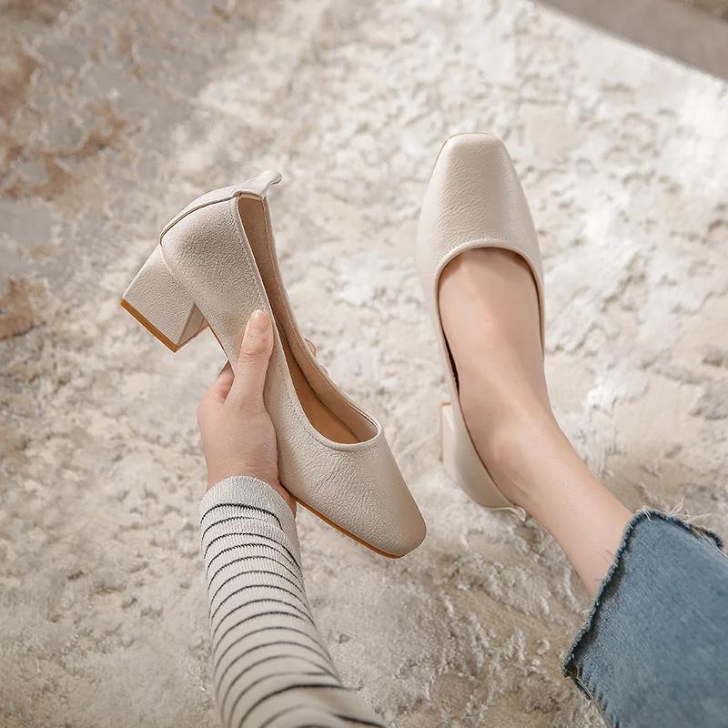 

Женская весенняя мода квадратный носок лаконичный 5 см высокий каблук женские неглубокие черные туфли Мэри Джейн элегантные милые лоферы 41