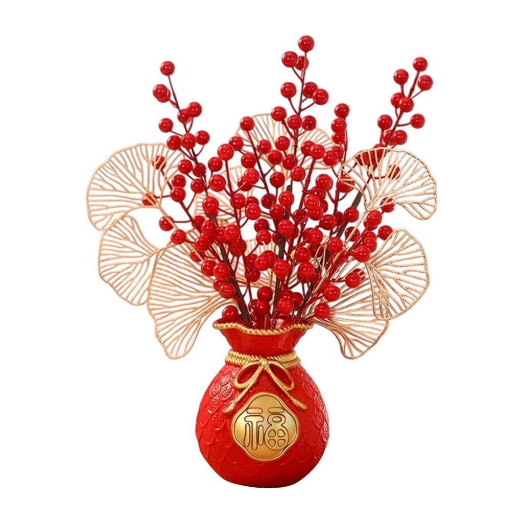 Chinese Lunar New Year Decoration Table Centerpiece Artificial Red Berry Branches for Birthday Desk Home Hotel Living Room