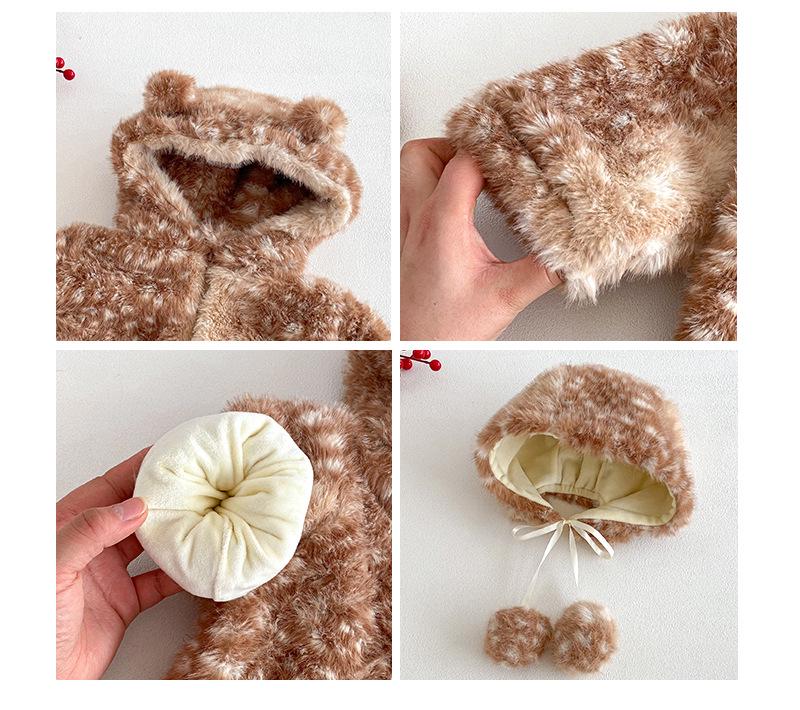 Children's Winter Deer Hooded Romper: 2025 Korean-Style Fleece-Lined Pants for Girls - Super Cute!