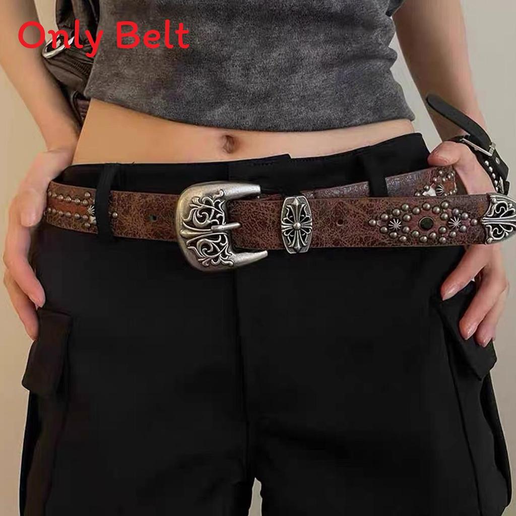 Cintura da Donna in Stile Etnico Marrone con Fibbia in Lega d'Argento per Vestiti Boho e Jeans