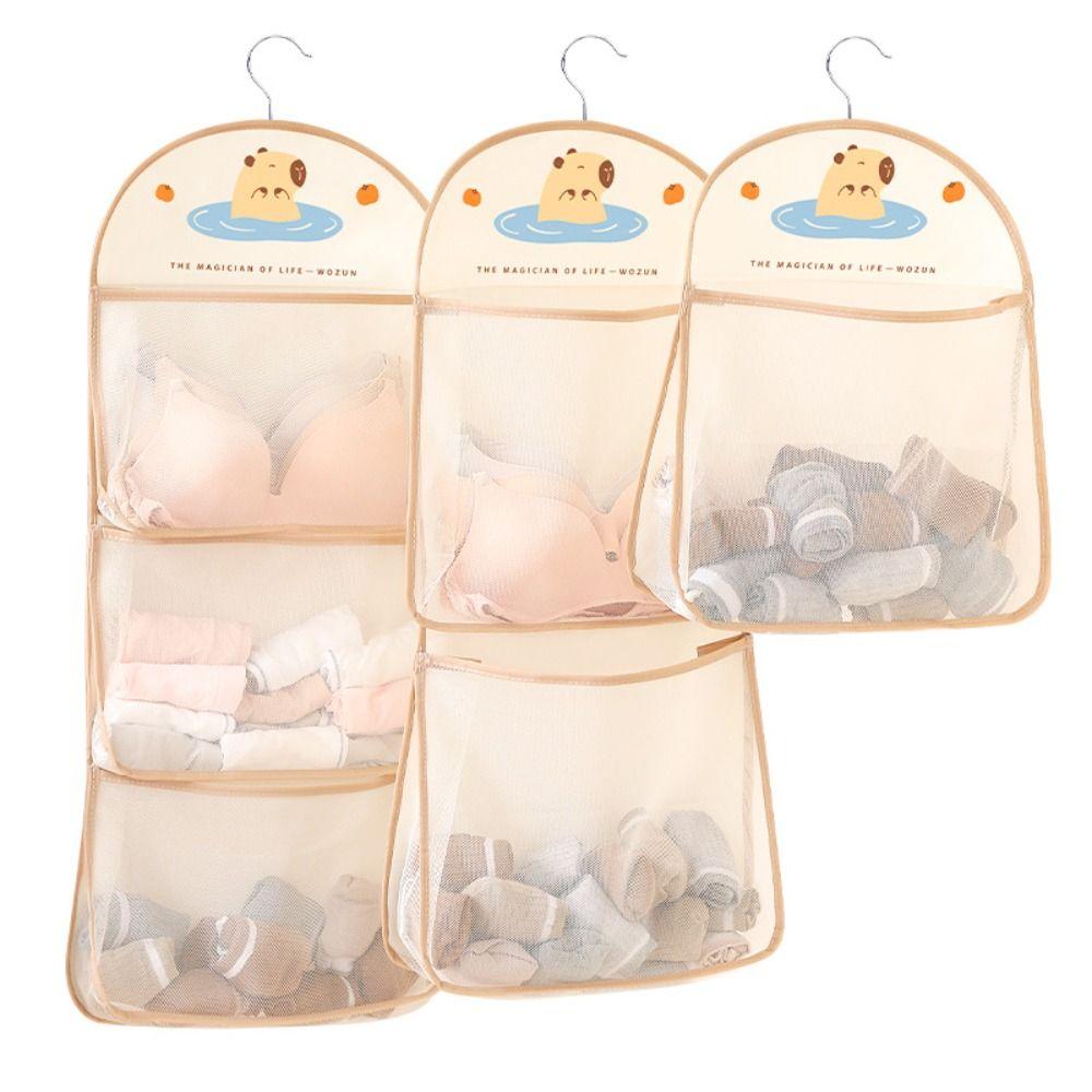 Large Capacity Storage Mesh Bag Reusable with Clothes Hanger Hanging Mesh Bag Underwear Socks Storage Wardrobe Organizer