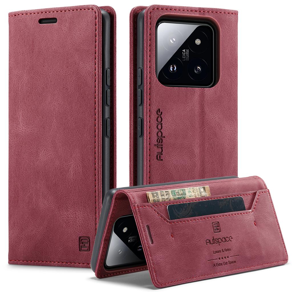 For Xiaomi 14 Wallet Case AUTSPACE A01 Leather Stand Cover with RFID Blocking Card Holder