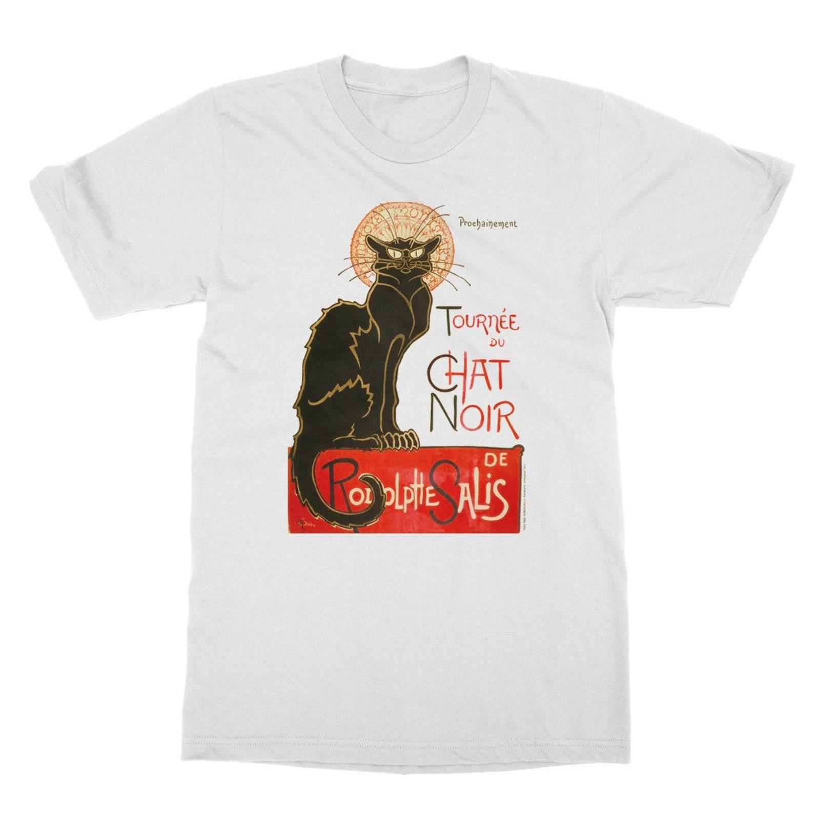 Black Cat Illustration Unisex T-Shirt – Chat Noir Vintage Art 4XL