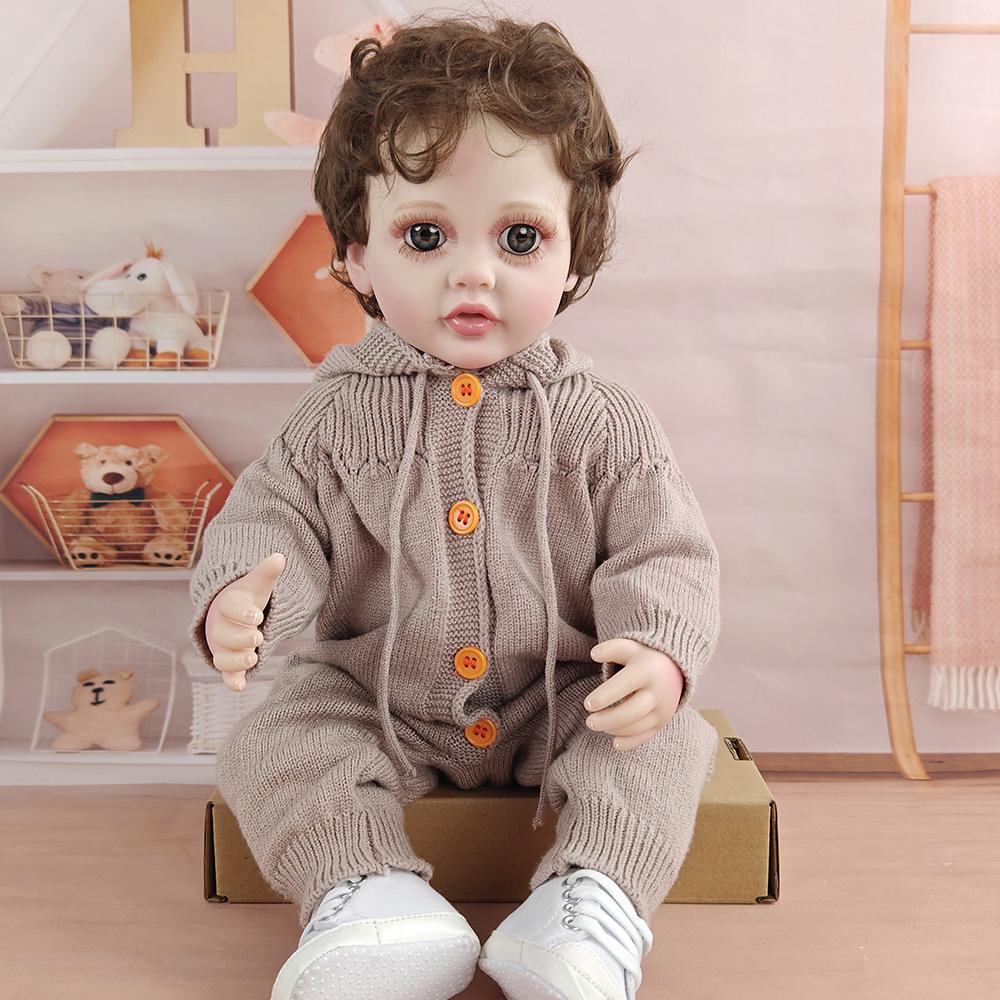 Cute 55cm Curly Hair Silicone Baby Boy Reborn Doll with Changeable Clothes - Children s Gift Clothes Only