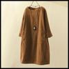 Dames Ronde Hals Lange Mouw Corduroy Midi Jurk Losse A-lijn Jurk Vintage Retro Effen Kleur Casual Grote Maten Shift Jurk