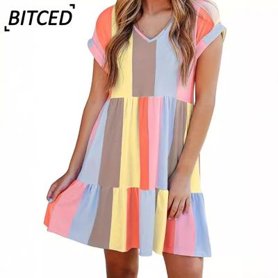 Fashion Summer Spring Short Sleeve V-Neck Casual Dresses International Design