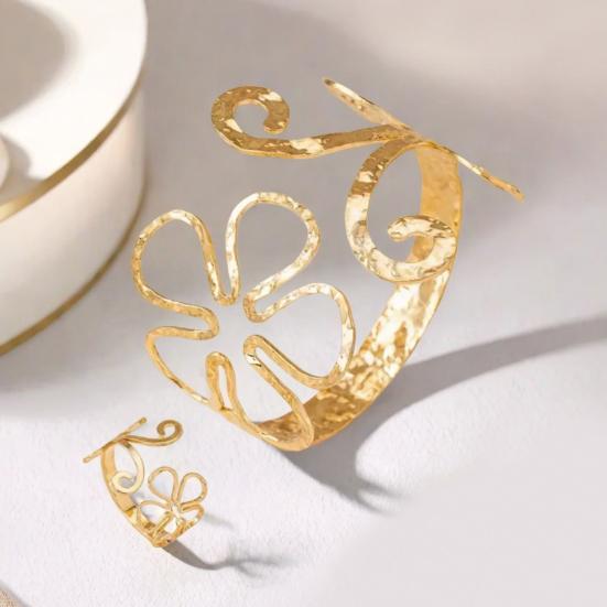 Armband-Ringset, Offenes verstellbares Design, Hohl-Rankenmuster Elegantes Schmuckset, Retro-Stil Passendes Schmuckset