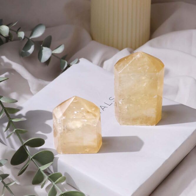 9Dzine Yellow Calcite Freeform Crystal – Natural Polished Healing Stone 100–120g for Reiki, Meditation, Chakra Balancing & Vastu Home Décor