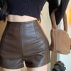 Women's Fall Winter Unique High Waisted Slimming Petite Straight Leg PU Leather Pants Design Y2K Bodycon Shorts Mini Shorts