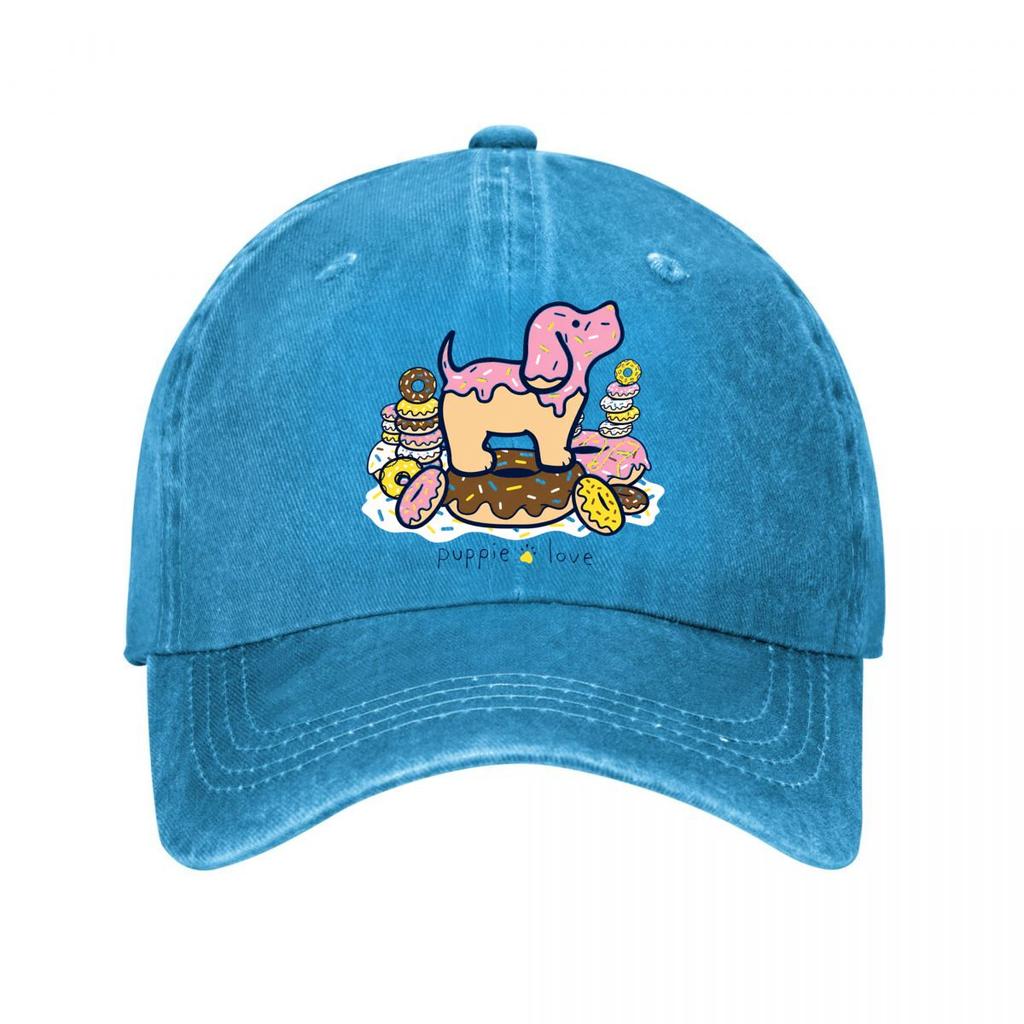 Puppie Love Dog Donut Dessert Pink Graphic Washed Baseball Cap Outdoor For Womens Unisex FeUnisex