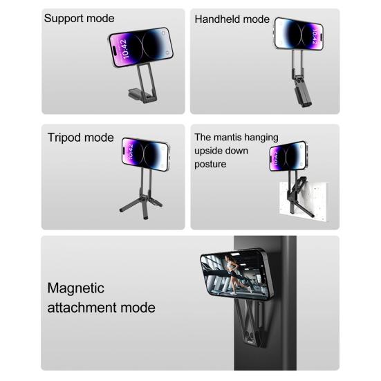 Magnetic Travel Phone Holder Portable Rotating Clip for Backpack & Selfie 5-in-1 Mode Foldable Phone Stand for Vlogging Live Streaming Adventure