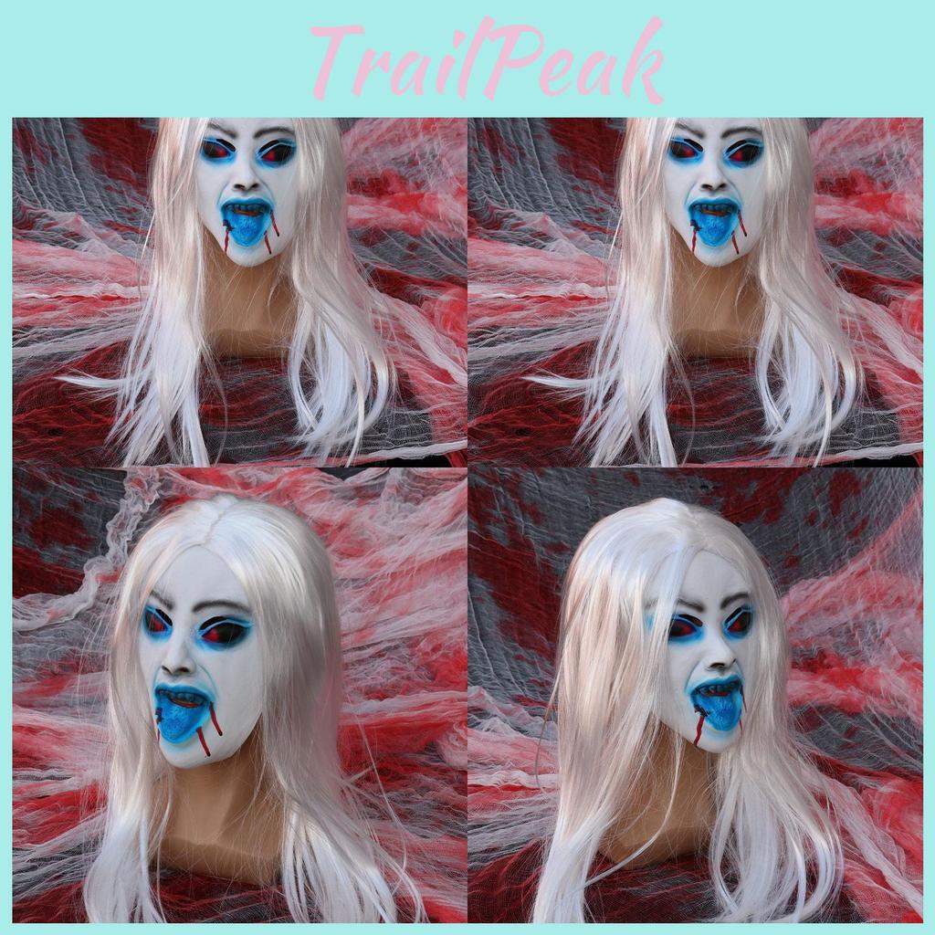 Female Latex Ghost Cosplay Mask With White Hair For Haunted Decorations House