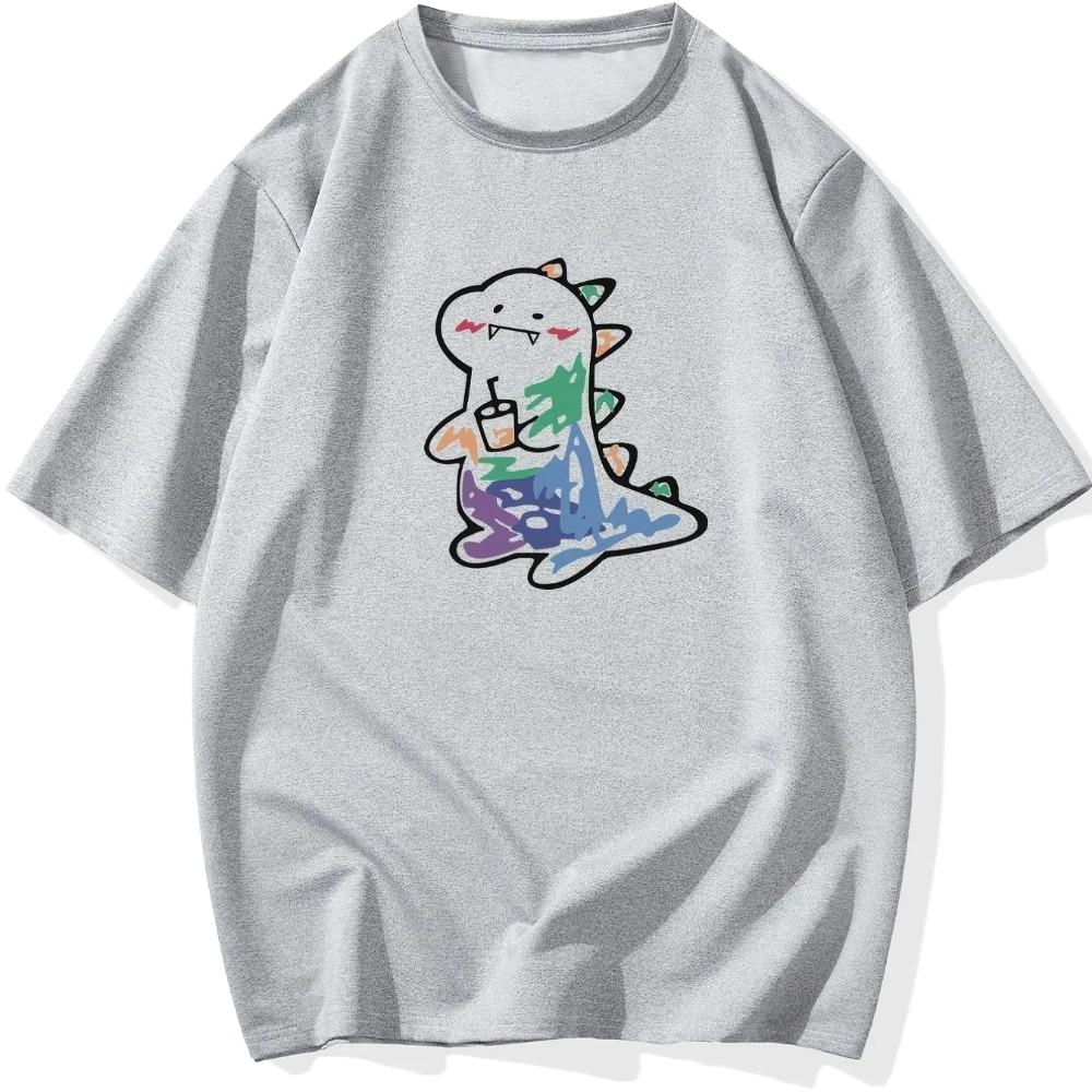 Dinosaur Print Elastic T-shirt, Loose, Soft, Comfortable Short Sleeved Top Suitable for All Seasons Casual Height