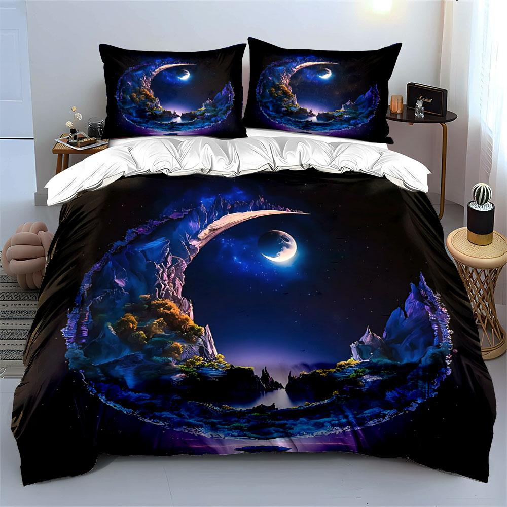 "Moonlight Landscape Art Decor" Bedding Set with 1 Duvet Cover 2 Pillowcases Single Double King Queen, Gift