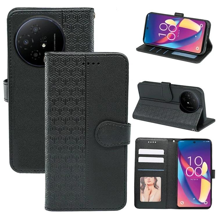 

For TCL 50 XL 5G Case Cubic Grid Imprinted PU Leather Wallet Stand Phone Cover