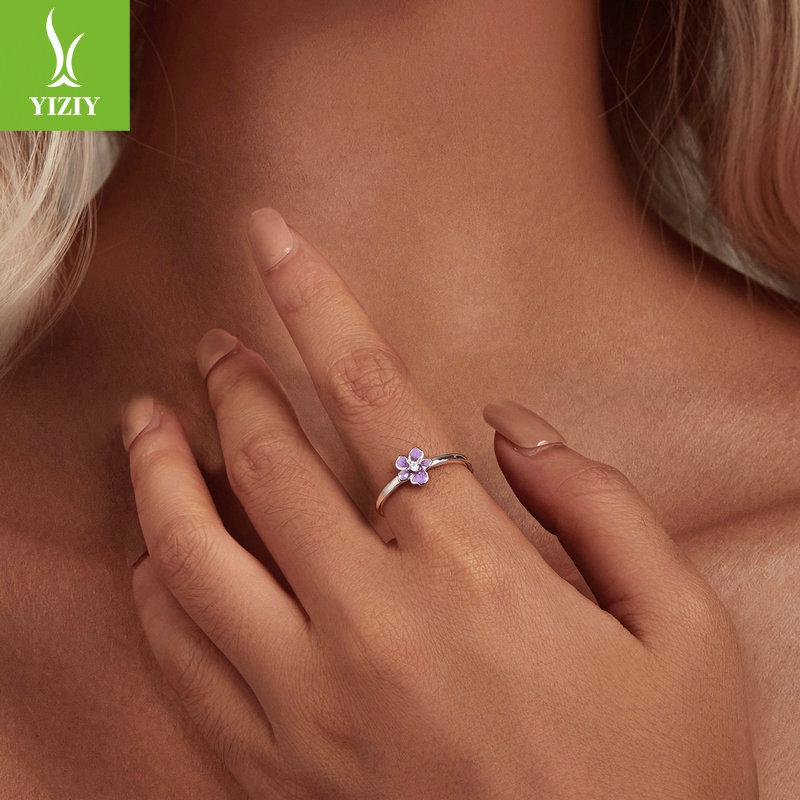 Yinziyun Purple Flower Open Ring for Women – Elegant 925 Sterling Silver Jewelry