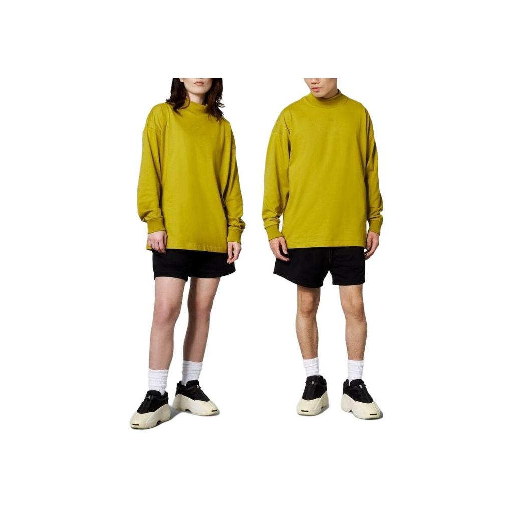 Adidas Retro American Dopamine Logo Print Basketball Pattern Comfortable Ribbed Crew Neck Long Sleeve T-Shirt Unisex Tops Yellow IR8488