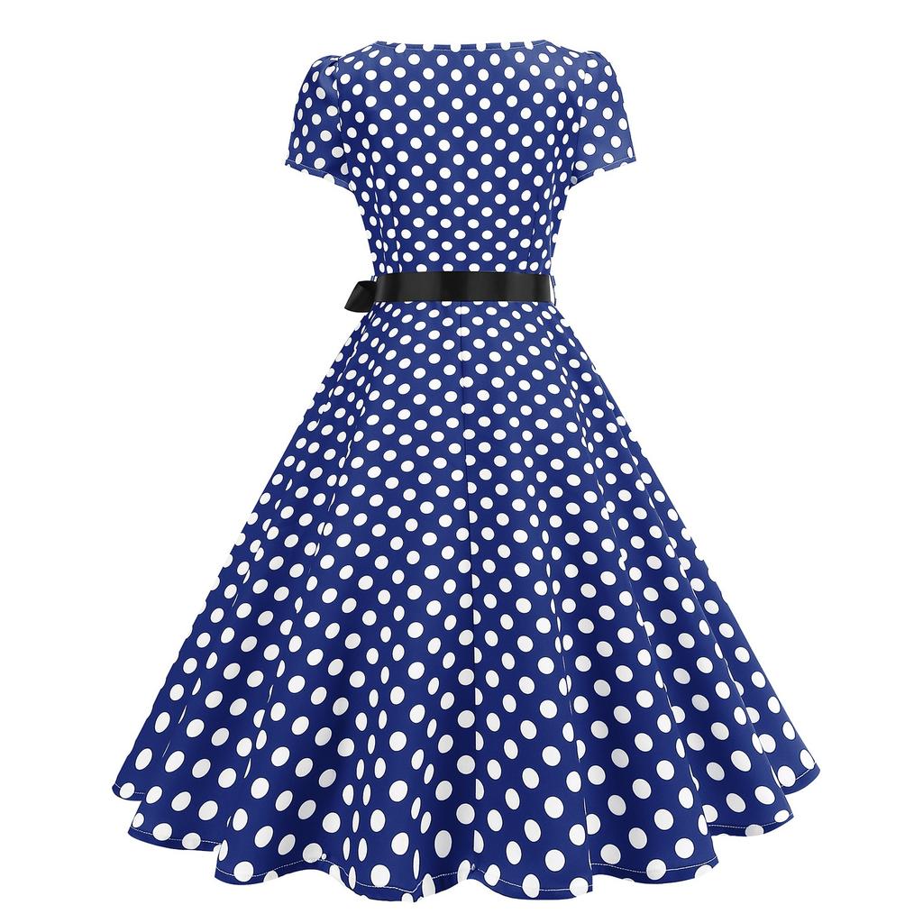 Damenmode Lässiger Stil Abendkleid Kurzarm Swing Polka Dot Retro Kleid