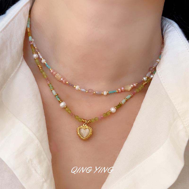 Colorful Pearl & Natural Stone Layered Necklace for Women - Handmade, High-End Clavicle Chain