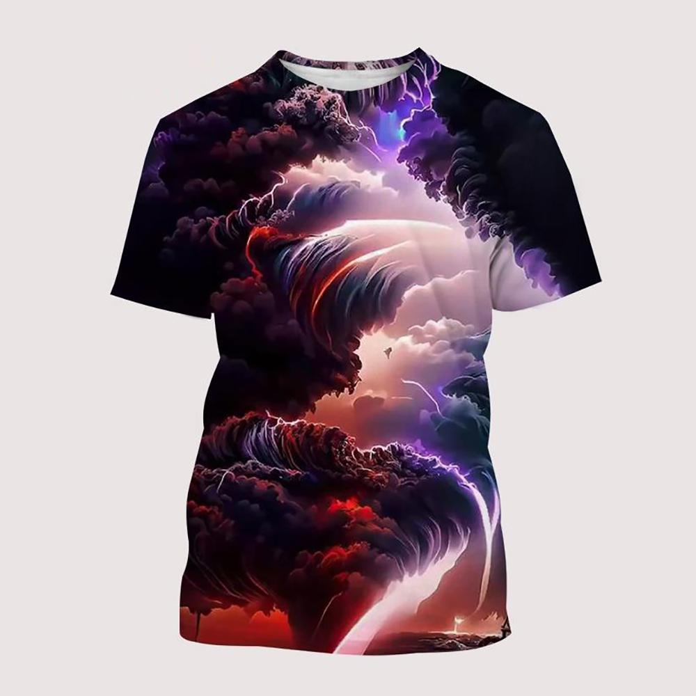 

Футболка з 3D-друком у креативному дизайні з візерунком «торнадо», модний крутий вуличний стиль, повсякденний круглий виріз і короткий рукав 6XL