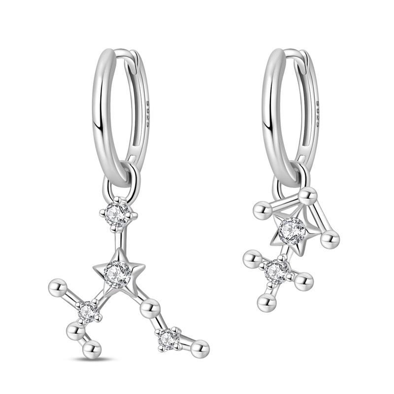 12 Constellation Series Earrings 925 Sterling Silver Women 2025 Zircon Ear Studs Sparkling Pave Hoop Earring Jewelry Gift