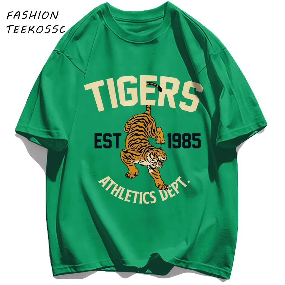 Tigers Est 1985 Sport Pattern T Shirt Men Comfortable Loose TShirt Summer Casual Y2K Short Sleeve Cotton AllMatch Clothes