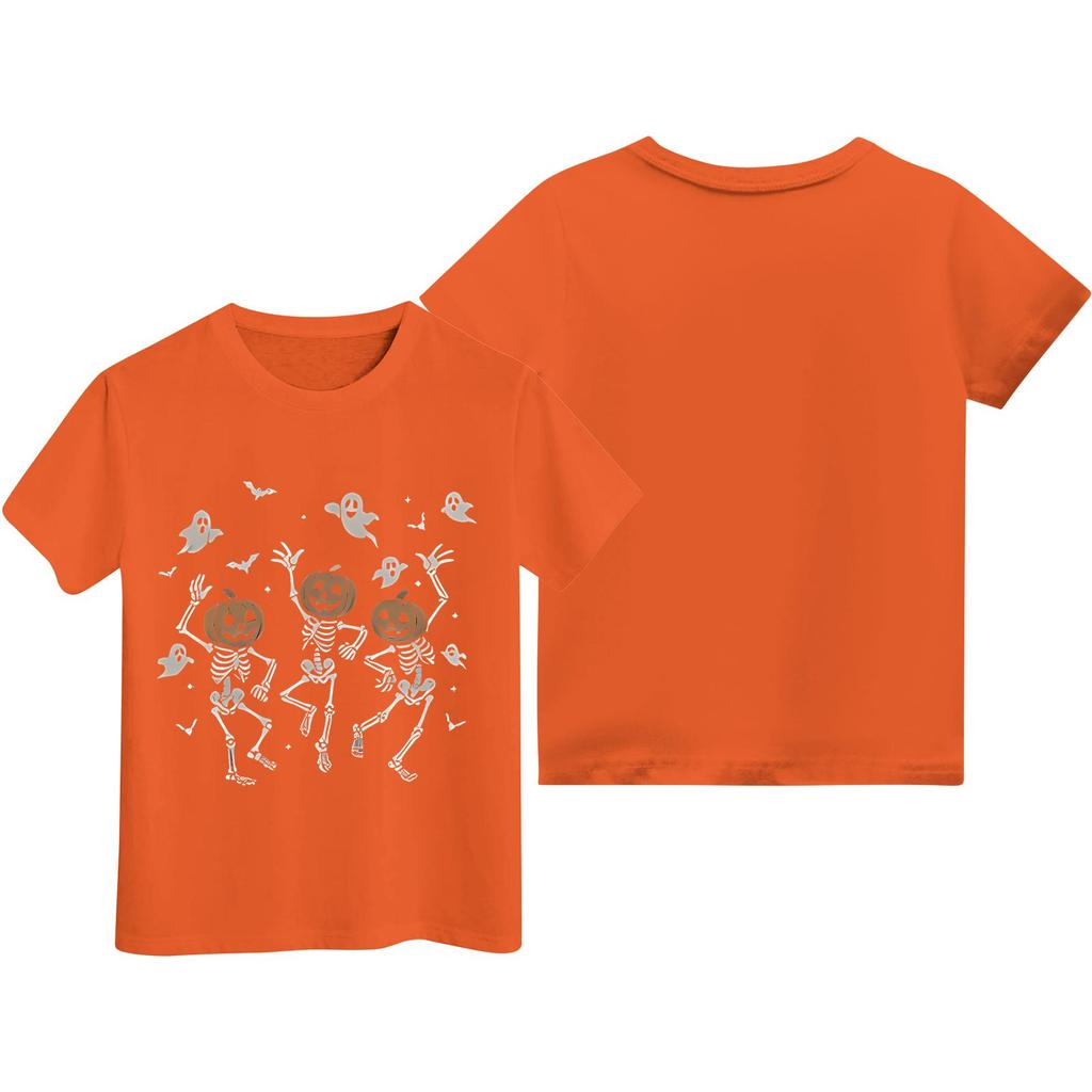 Kids' Halloween Print Neck Short Sleeve T-Shirt, Loose Fit Casual Top for Halloween Party