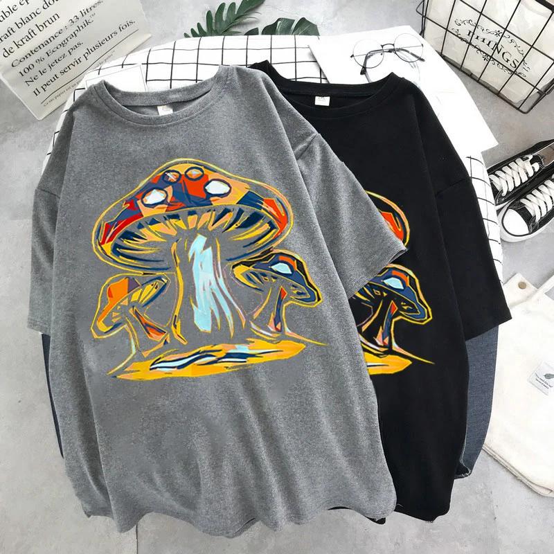 90s Retro Graphic Tees Women Summer Loose Vintage Boho Mushroom Women T Shirt Psychedelic Hippie Art Tshirt Clothing Tops Femme