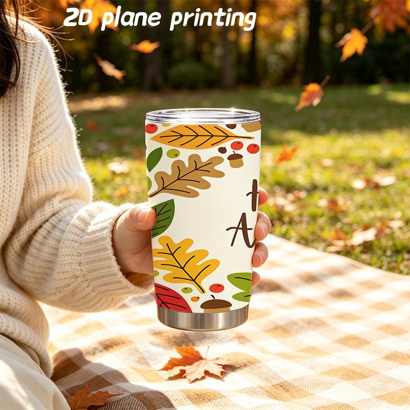 Car Tumbler 591ml Autumn Maple Leaf Elements Straw Cup Tumbler With Lid Hot Cold Cup Insulated Travel Cup Straight Tumbler
