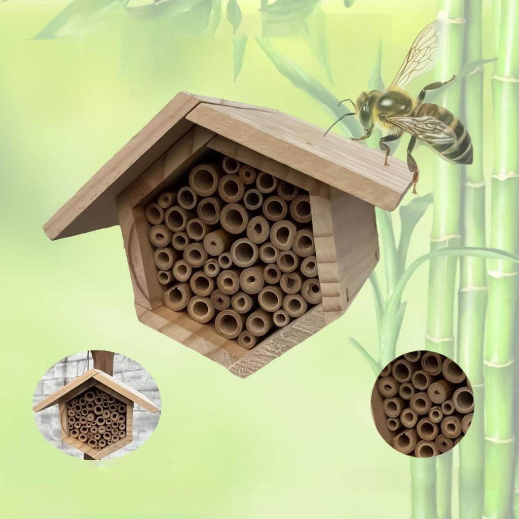 Bee Hotel Wooden Beehive Nesting Handmade Natural Wooden Bee Hive For Yards Porches Lawn Outdoor Indoor Courtyards Balconies