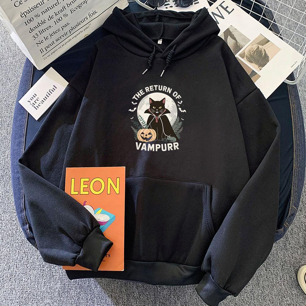 The Return of Vampurr Black Cat Posters Graphic Hoodies for Autumn/Winter Vintage Sweatshirt Funko Pop Clothing Moletom