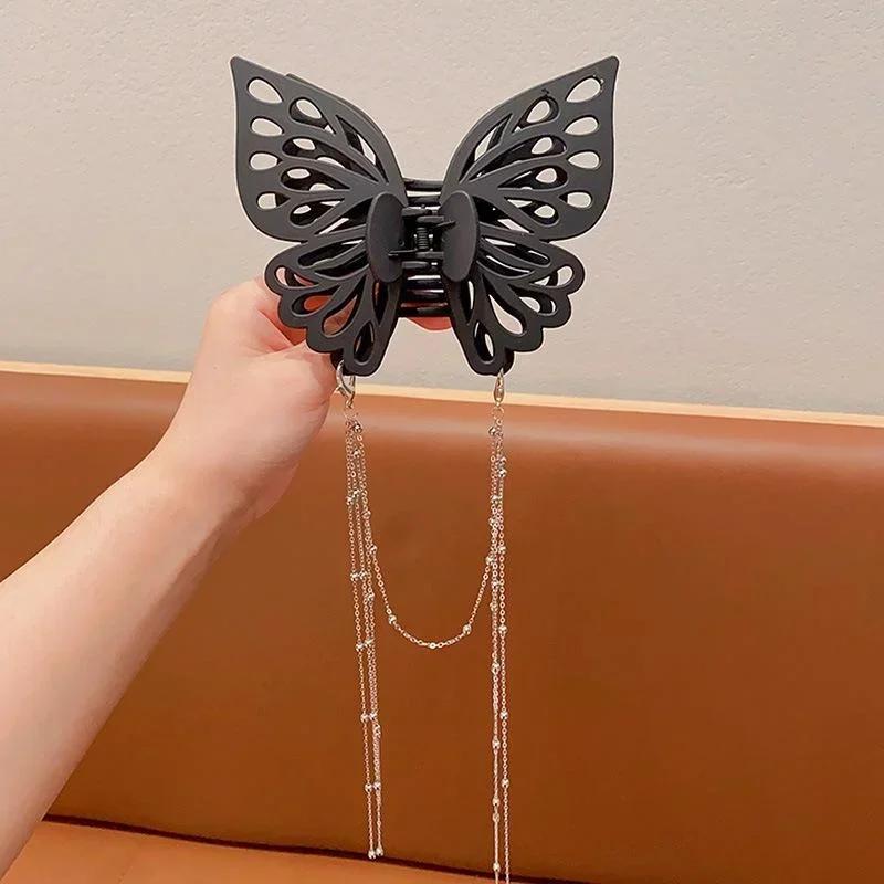 Butterfly Tassel Hair Claw Simple Solid Color Ponytail Claw Clip Girls Woman Fashion Female Large Size Headwear Hair Accessories