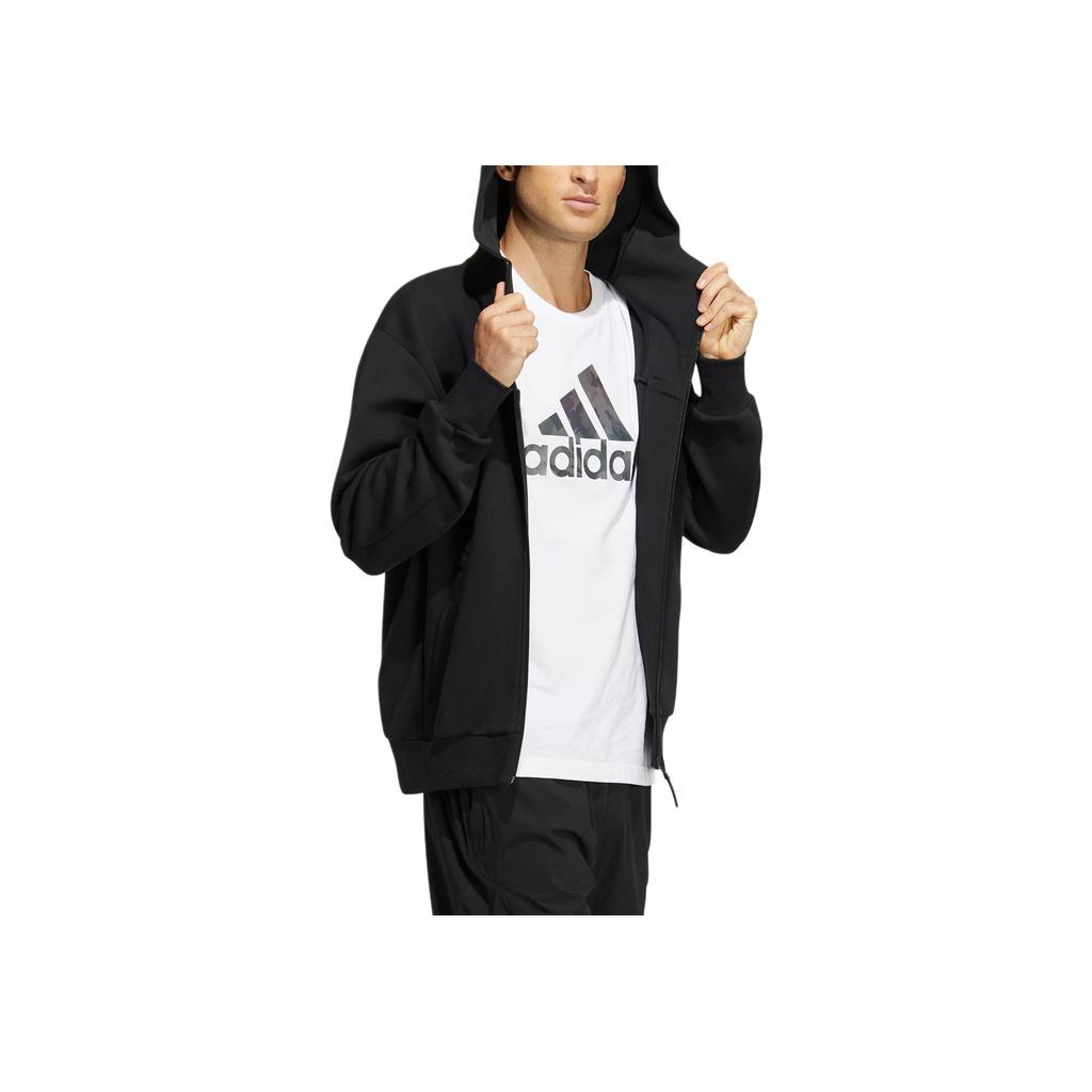 Adidas Pánská mikina s kapucí na zip s vyšívaným logem Černá HN8978