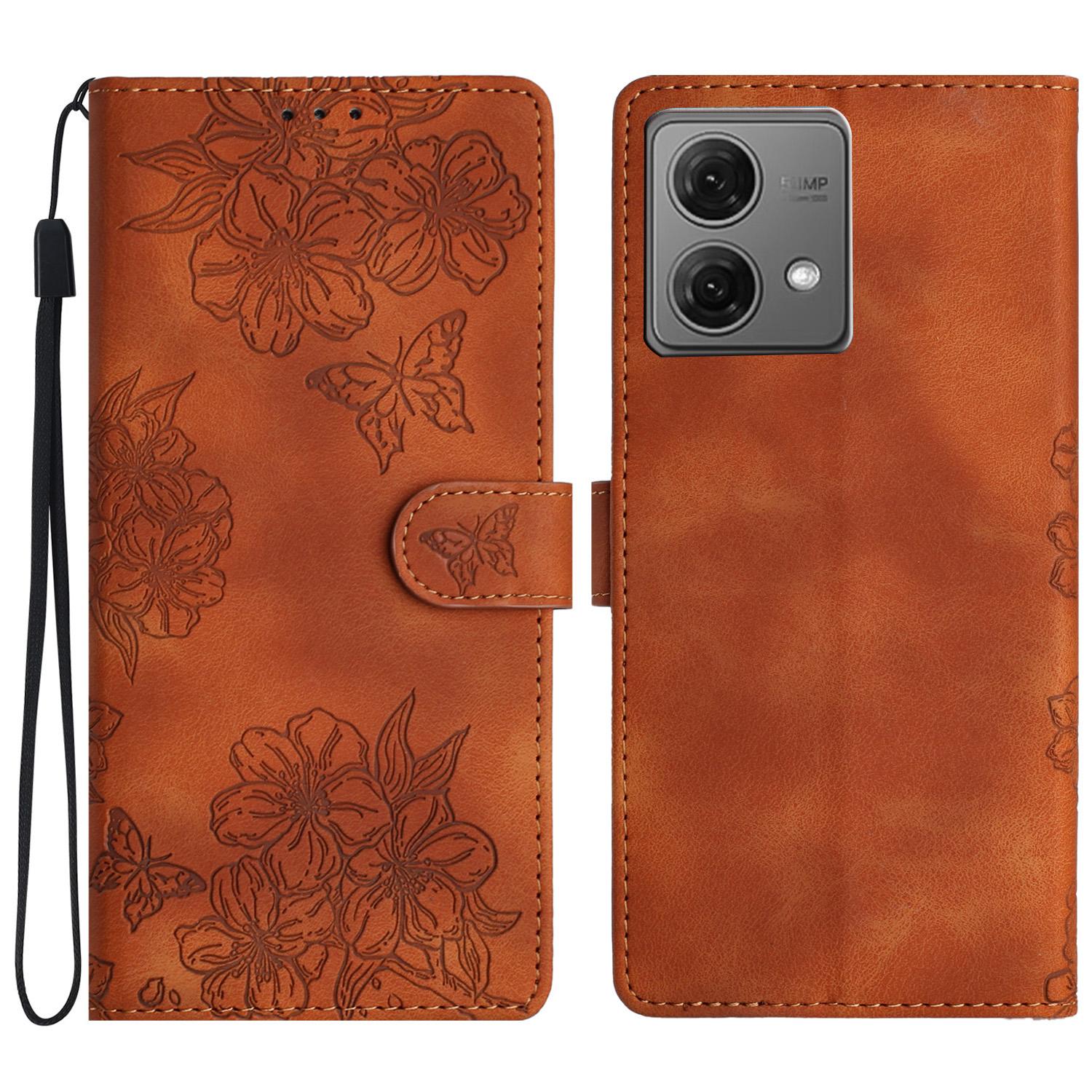 

For Motorola Moto G84 5G Phone Shell Imprinted PU Leather Wallet Stand Anti-Drop Cover Brown