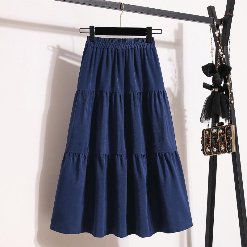 2024 Spring Solid Color Spliced Midi Skirt: Versatile, High Waist, Slimming, Plus Size Option
