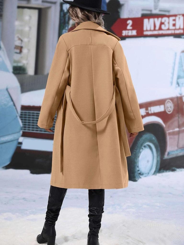 2025 Fall/Winter Women's Wool Double-Breasted Tie Coat