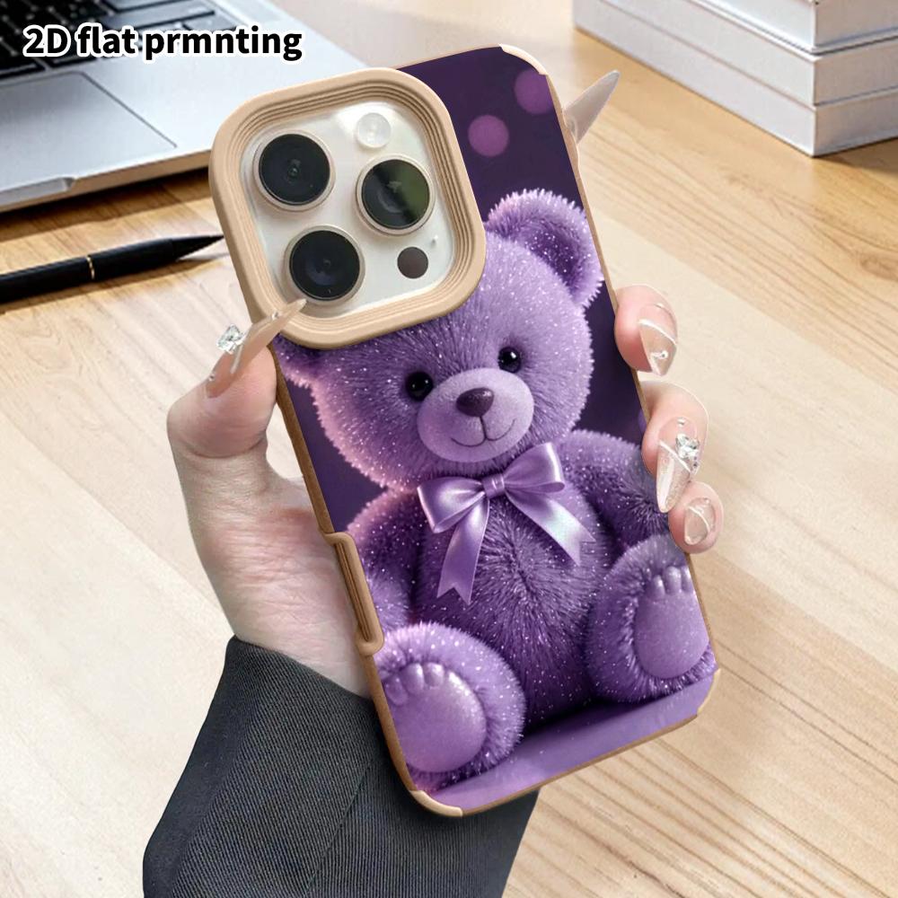 Phone Case: 2D flat lambskin suitable for iPhone 18, 17, 16, 15, 14, 13 Pro protective cases, plush little bear, Christmas and Halloween gifts