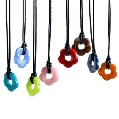 Accessories, Holiday Style Hollow Pattern Accessories, Simple Wax Thread Pastoral Style Flower Pendant Necklace Women