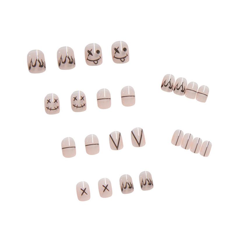 24pcs/set Cool Black Manicure Flame Line False Nails Finished Wearable Nail Stickers Press On Nail