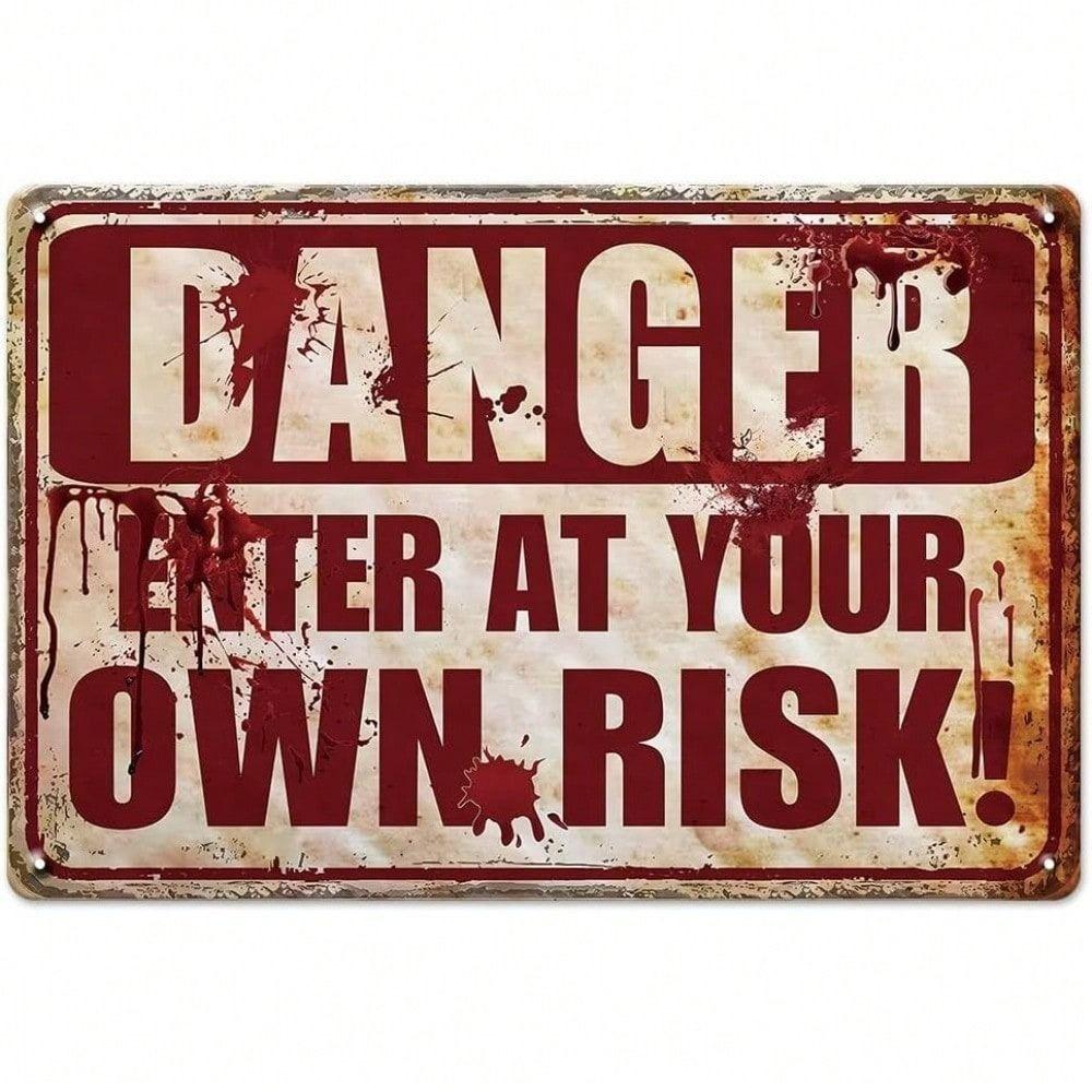 Vintage Metal Sign Enter At Your Own Risk Garage Wall Decor 20x30 Cm