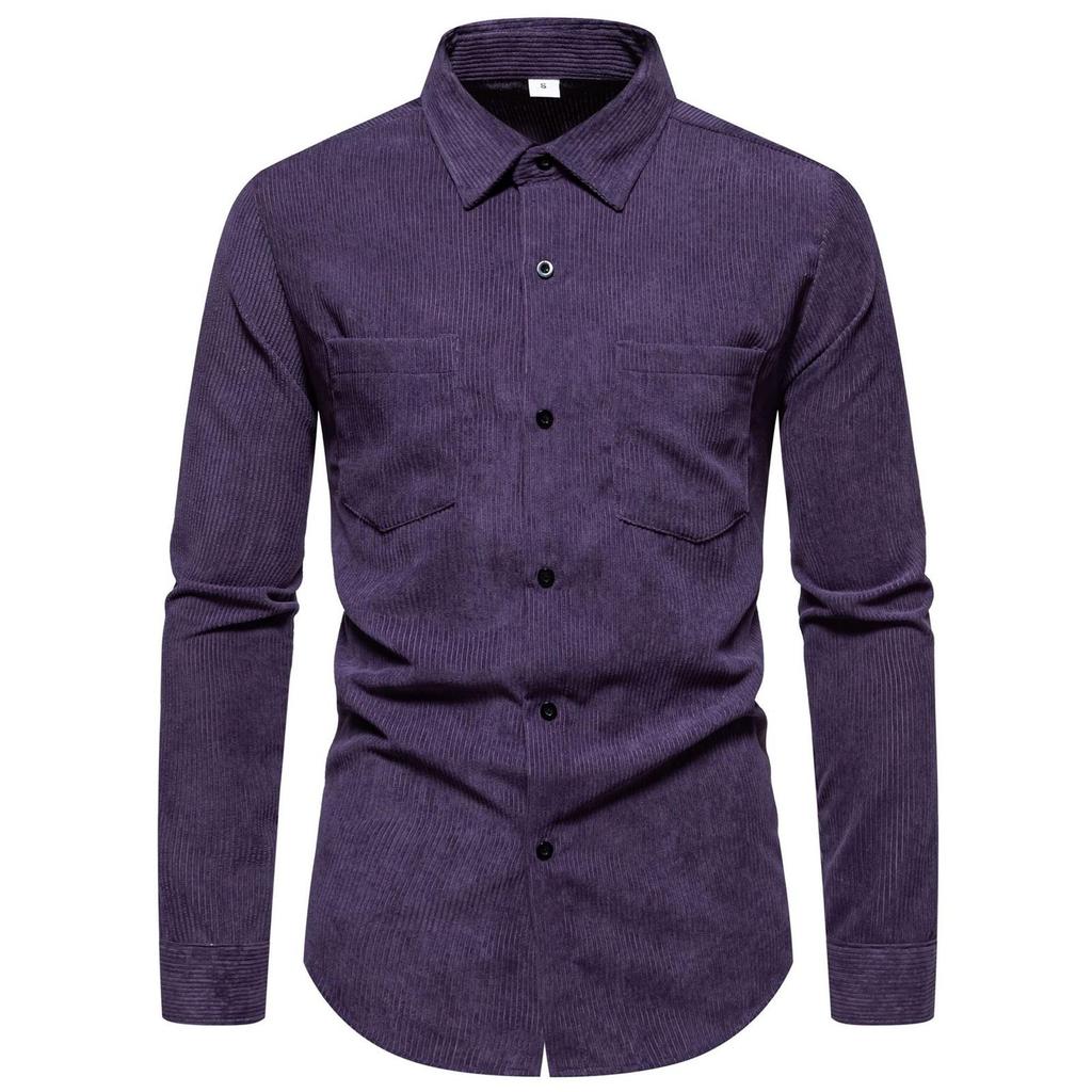 Men's Thick Solid Color Corduroy Button Shirt Men's Casual Fashion Warm Jacket
