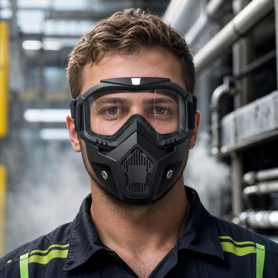 Vollgesichts-Schutzbrillenmaske, Abnehmbare Radsport-Schutzbrillenmaske mit Antibeschlag-HD-Linse, Große Sichtschutzhaube, UV-Schutz-Gesichtsschutz für Bauarbeiten Schweißen