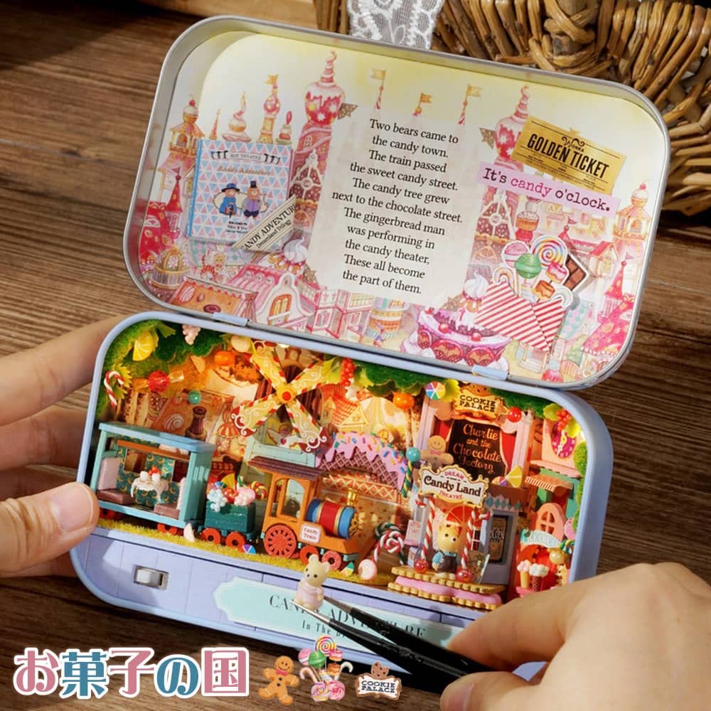 moin moin Dollhouse Miniature Handmade Kit Set Instruction Manual Bear Touring Dreamland Teddy Bear Accessories Can Case Beginner Palm Size Sweets LED