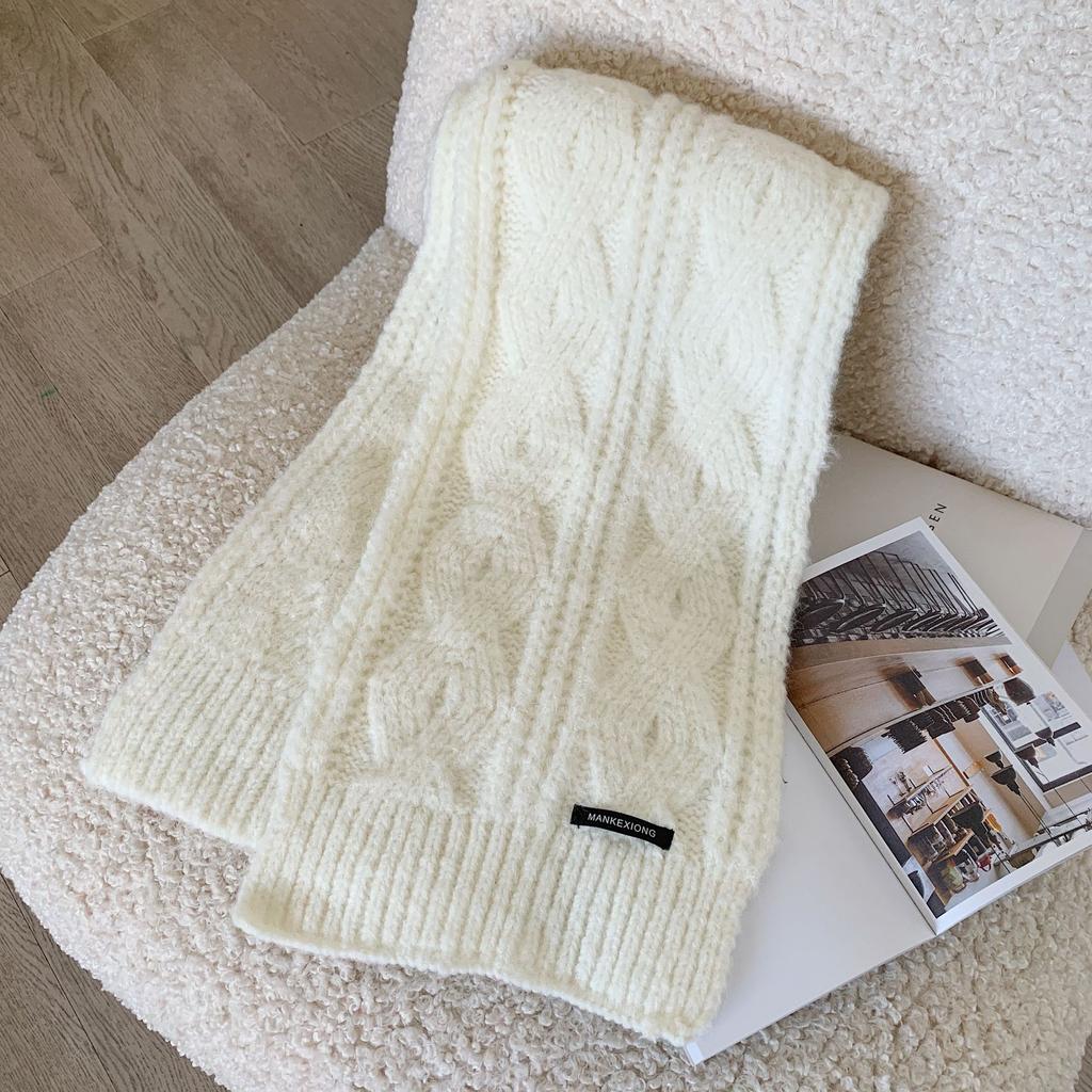 Twist wool scarf women's winter Korean version trendy versatile ins girl heart student solid color warm knitted scarf