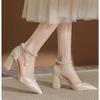 2025 New Elegant Pearl-Embellished Satin Heels - 5cm Chunky Low Heel Bridal Shoes with Adjustable Ankle Strap