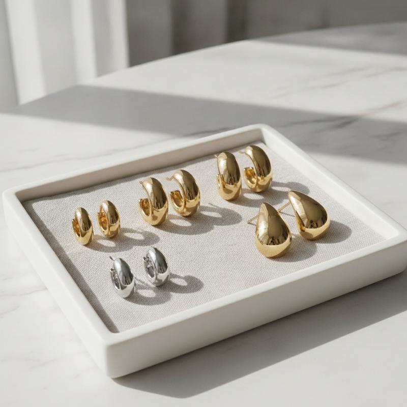 3 Pairs Fashion Glossy Waterdrop Earring Set Chunky Elegant Teardrop Studs for Christmas Gift for Girls