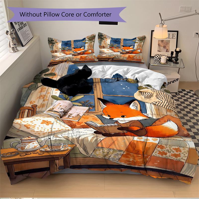 

3 шт. Аниме Набор постельного белья с лисой - Включает один пододеяльник и две наволочки (Нет ядра) - Домашний Декор, Праздничный Подарок, Полиэстеровая Ткань, Мультяшный D 135x200cm