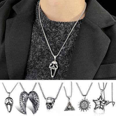 Scream Skull Anhänger Halskette Vintage Hip Hop Punk Persönlichkeit Edelstahl Schlange