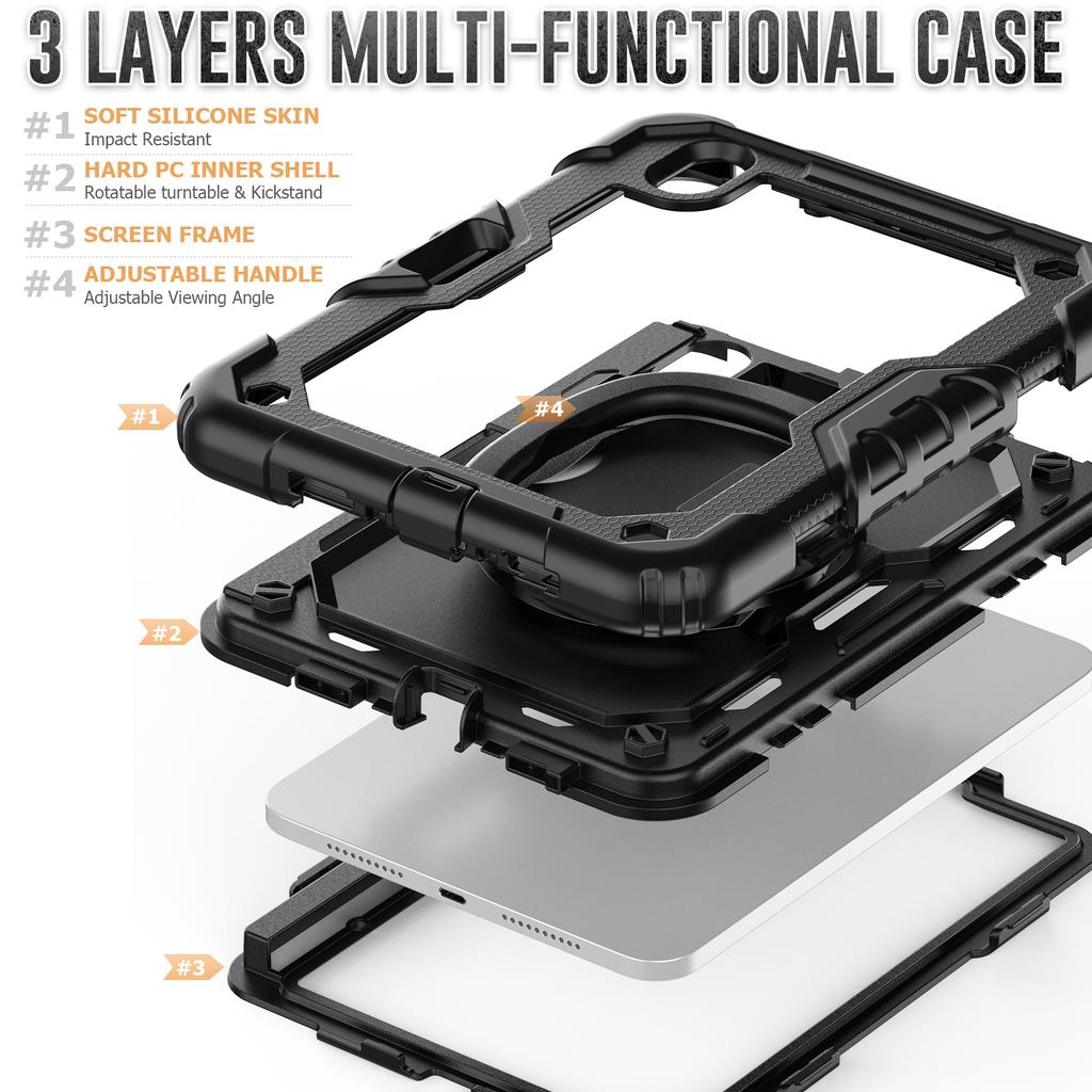 Rotating Stand Armor Case Universal For iPad Mini 7 2024 A17 Pro Mini 6 2021 8.3 A2993 A2995 A2568 With Handle Grip Hybrid Cover
